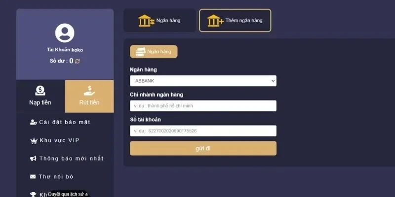 Giao diện rút tiền FO88 đơn giản, hiển thị rõ ràng từng bước